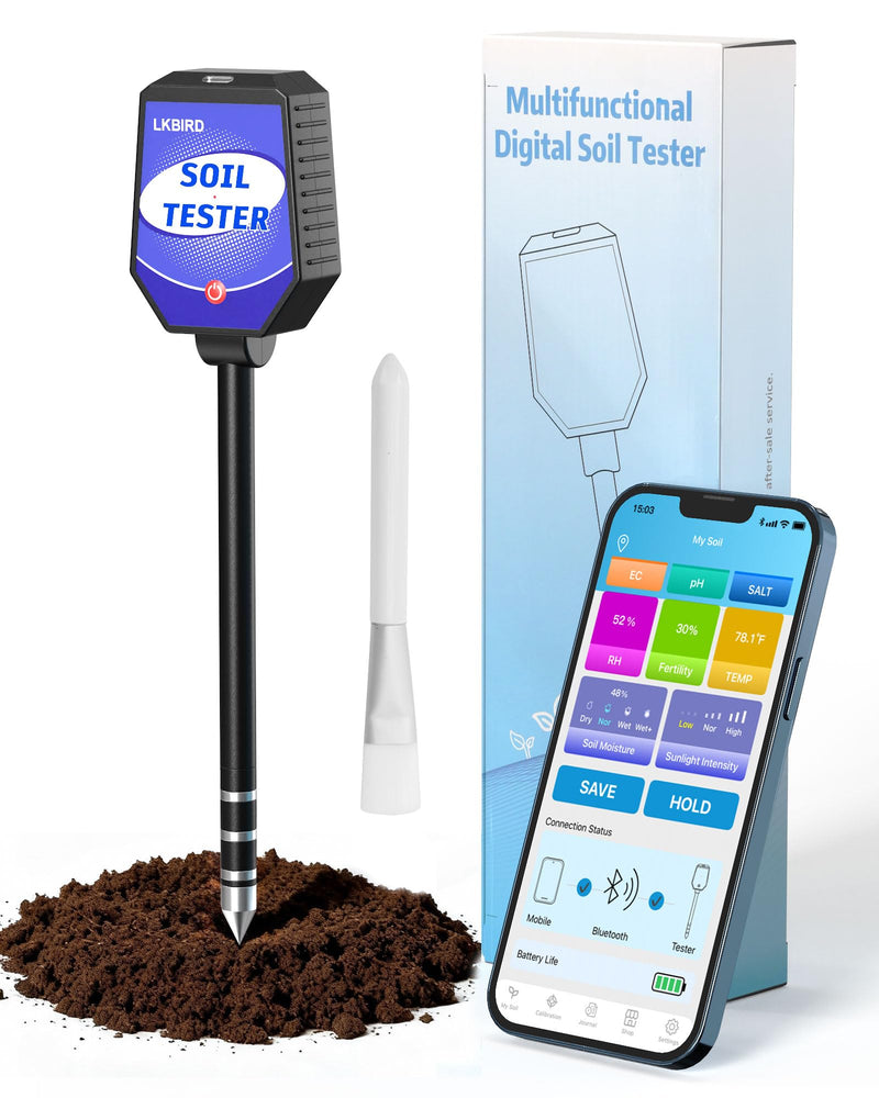 [Australia - AusPower] - 8-in-1 Soil Moisture Tester with APP Monitoring, Soil Moisture pH Meter, Light, Salinity, Fertility, EC, Temperature, Humidity Soil Test Kit for Garden, Farming, Lawns, Indoor & Outdoor Plants. 