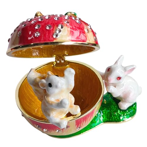 Apple Bunny Squirrel Jewelry Box Ring Necklace Earring Trinket Holder Hand Painted Rabbit & Squirrel Ornamental For Home & Office Decor Gift For Lady Friends Birthday Red