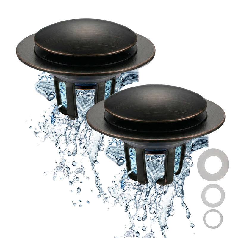 Oil Rubbed Bronze Pop Up Sink Stopper for Bathroom Sink, Welsan Universal Pop-Up Drain Stopper with Hair Catcher, Fits 1 1/8"-1 1/2" Drain Hole, 2 Pack Oil Rubbed Bronze-2