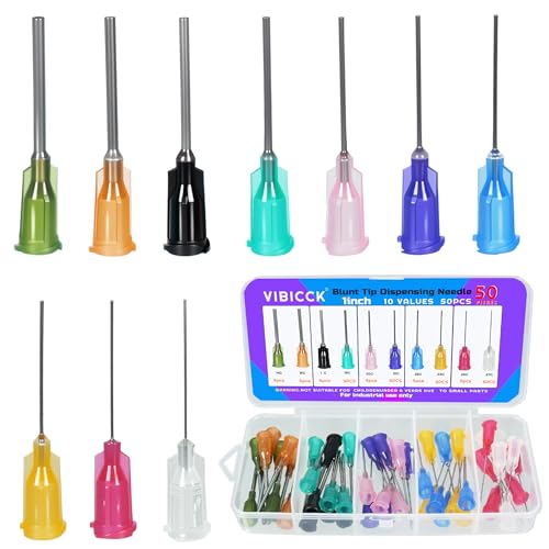 VIBICCK 1-inch blunt tip glue dispensing applicator, 50-piece adhesive dispenser accessory set in 10 sizes