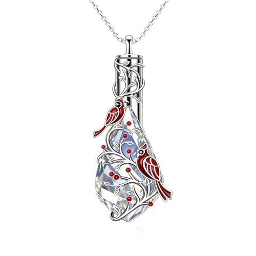 Butterfly Urn Necklace for Ashes Oxidation Crystal Teardrop Keepsake Necklace for Ashes Cremation Jewelry Memorial Gift for Women With Funnel Filler Cardinal