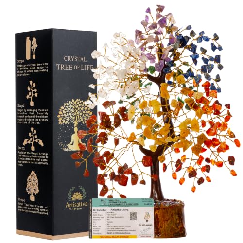 7 Chakra Crystal Tree of Life, Handmade Natural Gemstone Bonsai for Home Decor, Feng Shui, Meditation, Reiki & Spiritual Gift