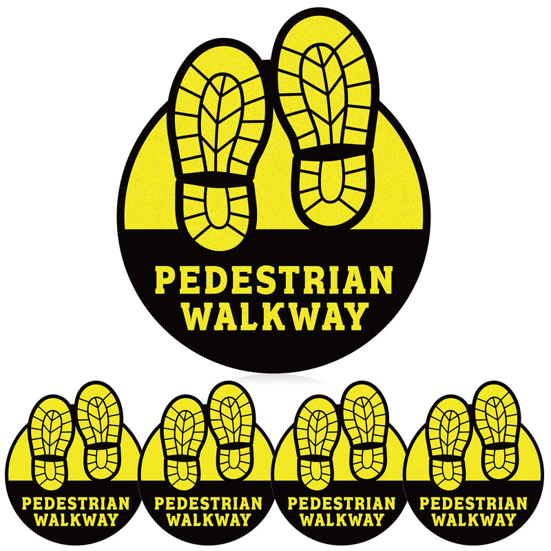 5 Pack Pedestrian Walkway Floor Sticker Sign - 9 x 10.5 Inches Pedestrian Floor Label Footprints Sticker Anti-slip Self-adhesive Vinyl Decal for Industrial Businesses Commercial