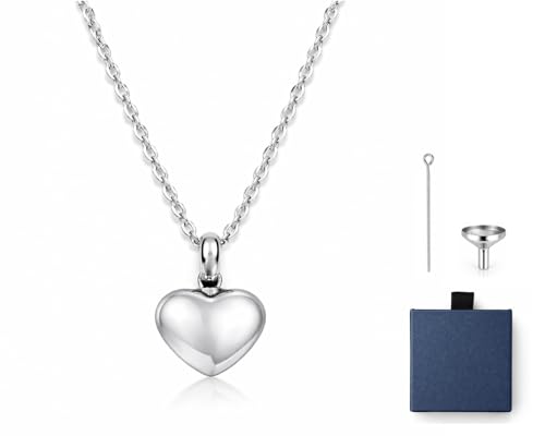 DS. DISTINCTIVE STYLE Heart Urn Necklaces for Ashes, Cremation Jewelry for Women, Memorial Urn Locket Pendant, Stainless Steel