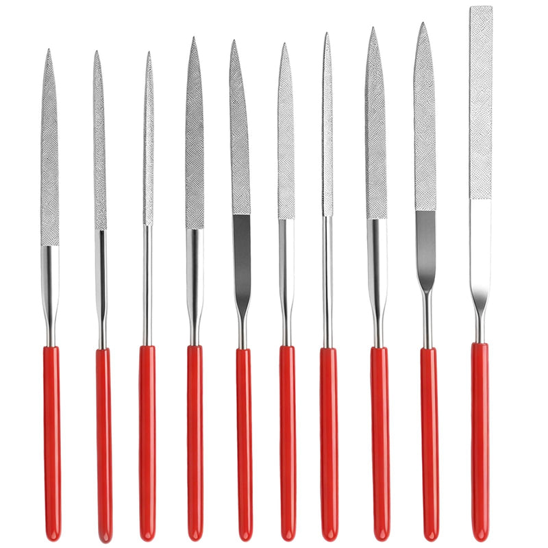 10 Piece Diamond Needle File Set 3 mm x 140 mm Precision Key Files | For 3D printing, model making and deburring, mini file set for metal, wood, plastic, 3D printer accessories