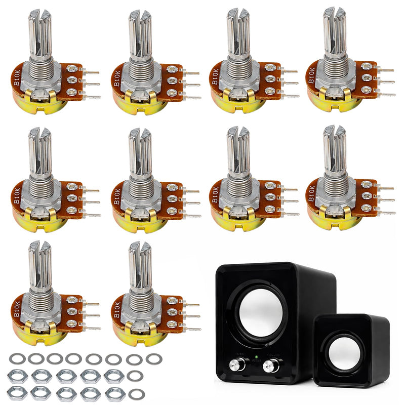 Pack of 10 10K Ohm B10K Linear Potentiometer Mono Linear B10K Single Potentiometer WH148 3-Pin Rotary Potentiometer, Linear Taper, Single Potentiometer, Variable Resistors