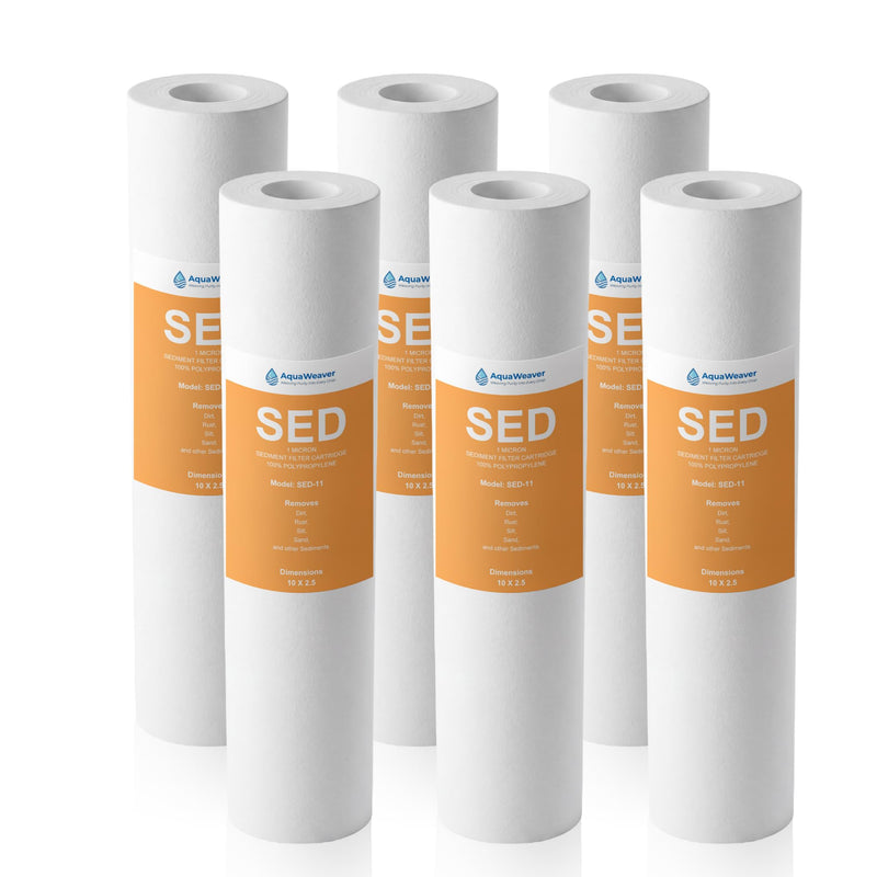 1 Micron Whole House Sediment Filter 10 x 2.5 for RO & Well Water Filters Replacement Cartridges Compatible with AP110, WHKF-GD05, WFPFC5002, CFS10, 6 Pack