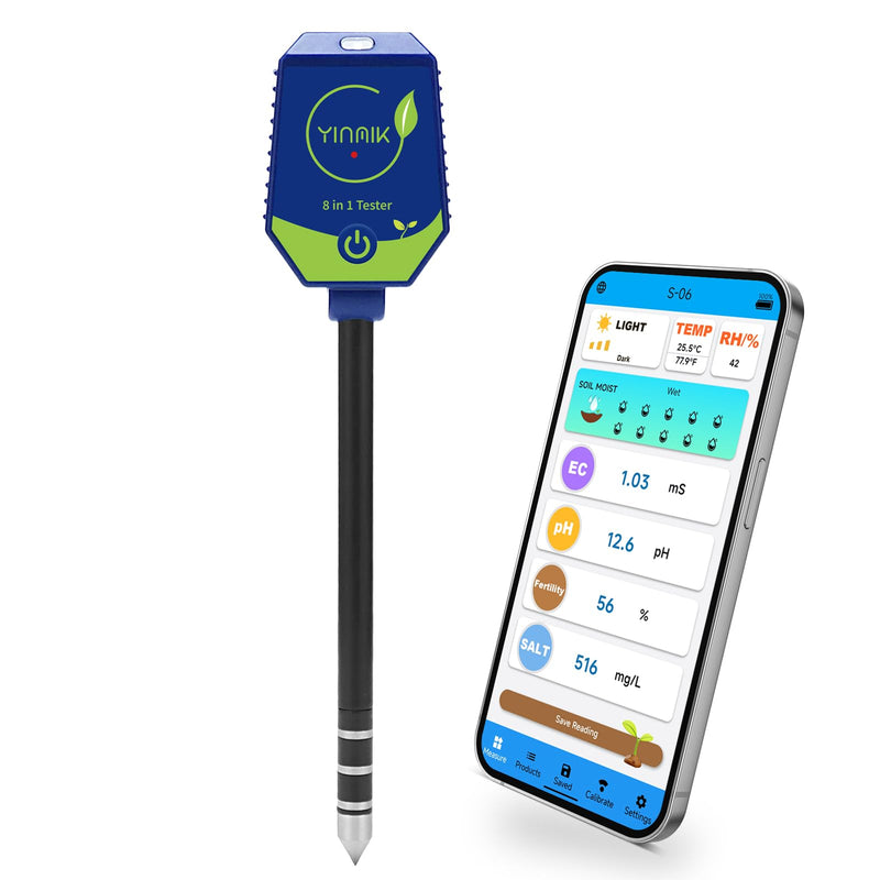 YINMIK Soil pH Moisture Meter Plants Conductivity pH Meter | Digital 8 in 1 pH Moisture EC TDS Salt Content Light Fertility Humidity Temperature Meter Blue