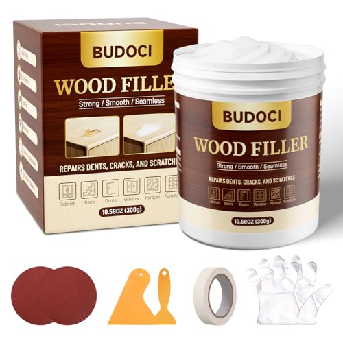 BUDOCI white wood filler, 10.58 oz container of sandable, paintable wood putty