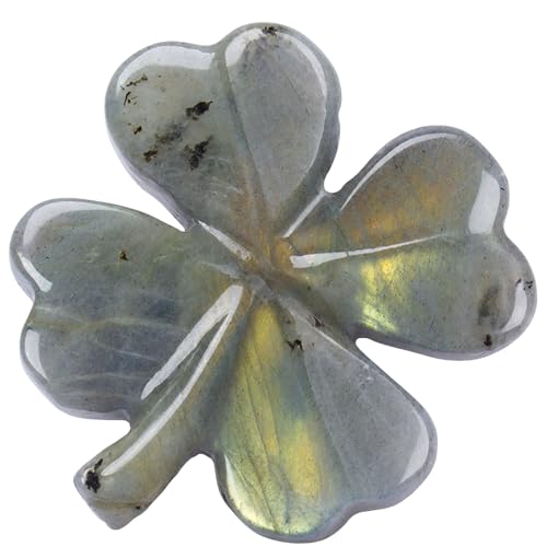 Labradorite 4 Leaf Clover Figurine for Luck Desk Decor Gift Light Grey