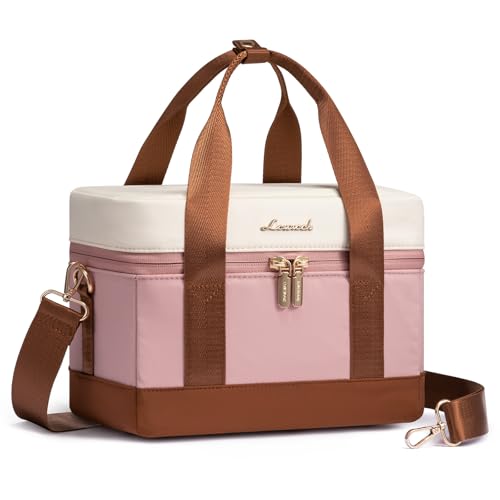 LOVEVOOK Insulated Lunch Bag for Women & Men - Cooler Lunch Tote and Lunch Box for Work and Travel, Pink Large Pink-beige-brown