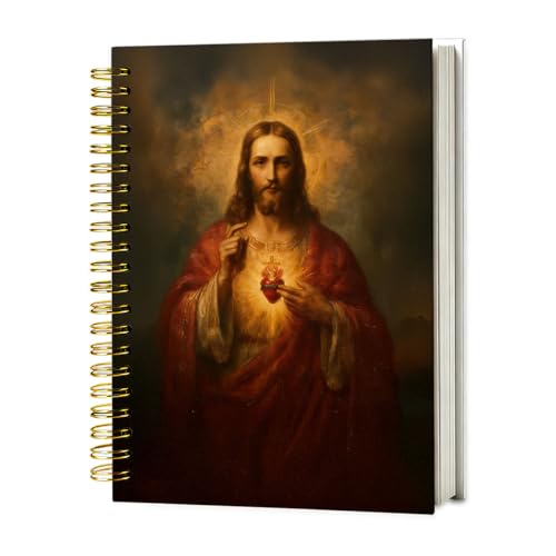 Sacred Heart of Jesus Christian Spiral Notebook 5.5 x 8.3, Jesus Gifts for Women Men Journal, Vintage Catholic Religious Spiritual Prayer Journaling Notebooks for Note Taking White YS-2