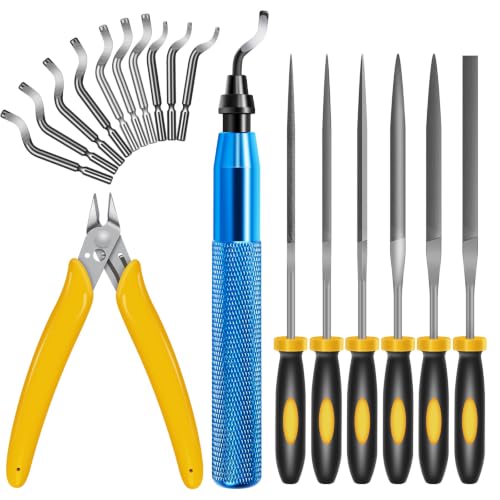Deburring Tool with 10 Different Blades, 6 File Set and Side Cutters, 3D Printing Metal Hand Deburring Tool for DIY, Model Making, 3D Printer, Art, Plastic