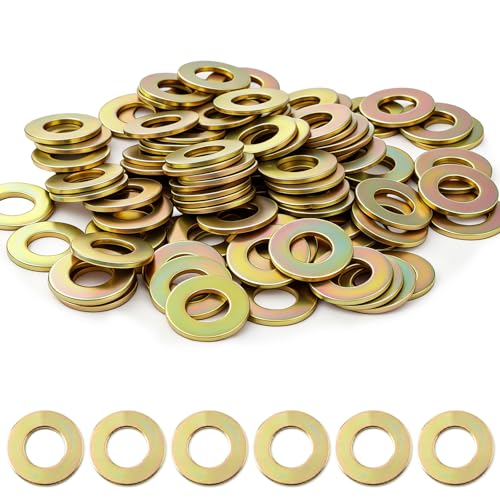 ElaraBerry 3/8-inch Grade 8 alloy steel flat washers with yellow zinc finish, 100 pieces