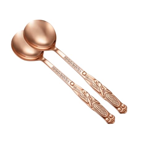 7.87 Inch Pure Copper Spoon, 100% Hand Forged Vintage Copper Spoon, Suitable for Family Gatherings, Restaurants, Desserts, Sugar, and Ice Cream (2) 2