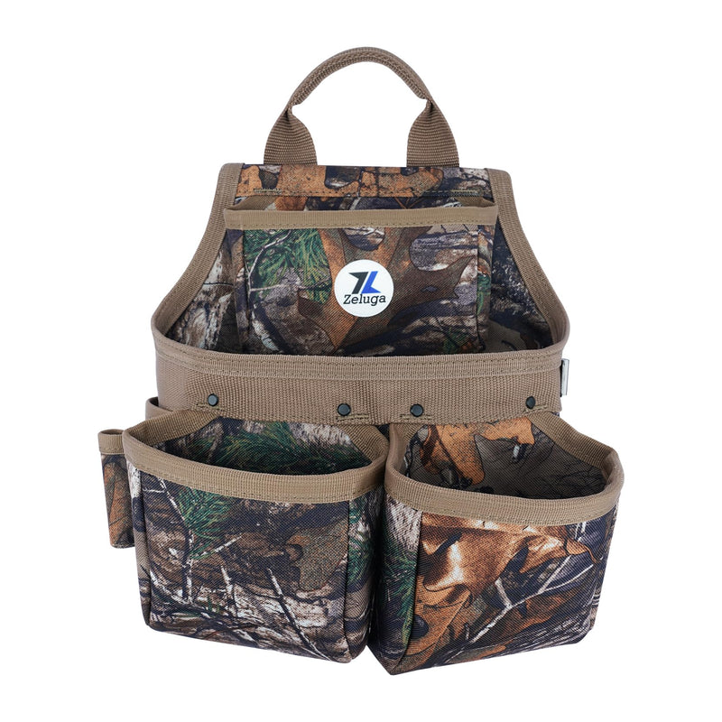 Zeluga 20-567 Camo Tool Organizer with Tape Measure Holder - Heavy Duty Nylon Utility Pouch, Multi-Pocket Tool Bag for Camping, Hunting, Construction & DIY, Fits Screwdrivers, Knives & Small Tools