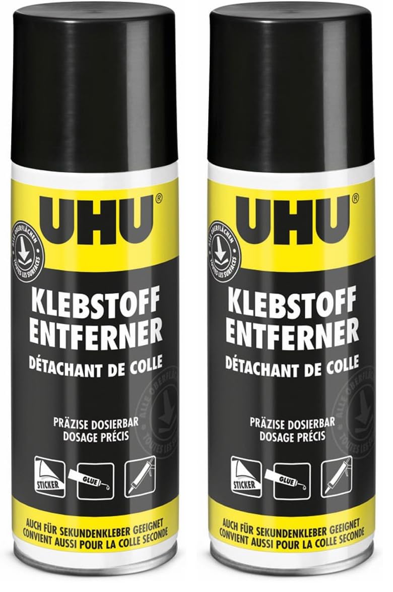 UHU Adhesive Remover Spray Can, Super Strong and Efficient for Removing Adhesive and Paint Residues, Oil Stains or Grease 200 ml (Pack of 2) Pack of 2 Single Pack