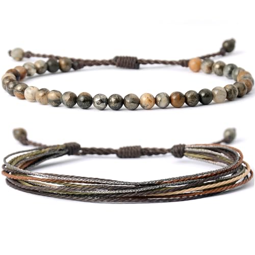 Mezcla Vida Natural Stone Beaded Bracelets for Men Women Unisex Adjustable Waterproof Rope Bracelets Set Valentine's Day Birthday Gifts for Boyfriend Husband Him pyrite associated with brown quartz ore