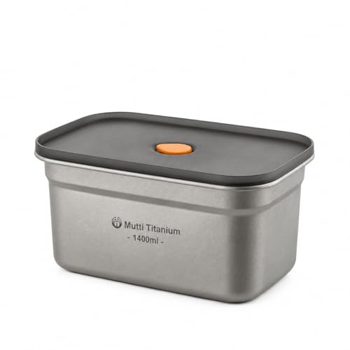 Food Grade Pure Titanium Airtight Food Container, 700ml/1000ml/1400ml Leakproof Lightweight Fridge container For Office Camping Home, BPA-Free Stackable Meal Prep Container (Silver, 1400, ml) Silver Large