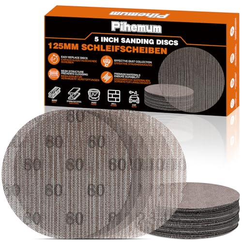 Pack of 60 Sanding Sheets 125mm 80 120 180 240 320 400 Grit Sanding Net Sandpaper 125mm for Random Orbital Sander Grit 80 120 180 240 320 400 125MM