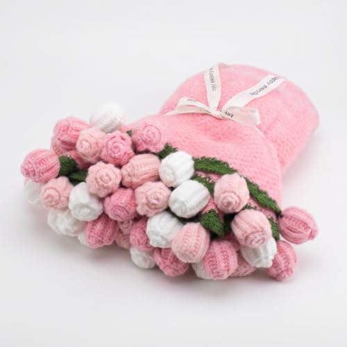 Rose Crochet Flower Bouquet, 43 Inch Handmade Pink Throw Blanket Decor, Romantic Bed Throw with Cute Rose Design, Floral Blanket for Valentine, Wedding Anniversary, Birthday, Mother's Day