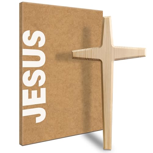 Nuvivilan Natural Wooden Wall Cross Decor, Minimalist Christian Cross Wall Art for Home, Church, Prayer Room, Bedroom & Living Room, Religious Gift for Women (13" L x 6.9" W) Star Cross