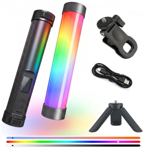 Portable 360° Rotatable Magnetic RGB LED Light Wand, APP Control 0-360° Full Color Adjustable Rechargeable Fill Light, 21 Effects, Bring Clip & Tripod for Phone Camera Live Stream Makeup Shooting