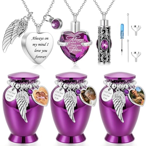 6 Pcs Urn Necklaces for Ashes Cremation Jewelry Keepsake Urns Memorial Mini Cremation Urn for Women Men Aluminum Decorative Funeral Urns with Heart Photo Frame (6Pcs-Purple) 6pcs-purple