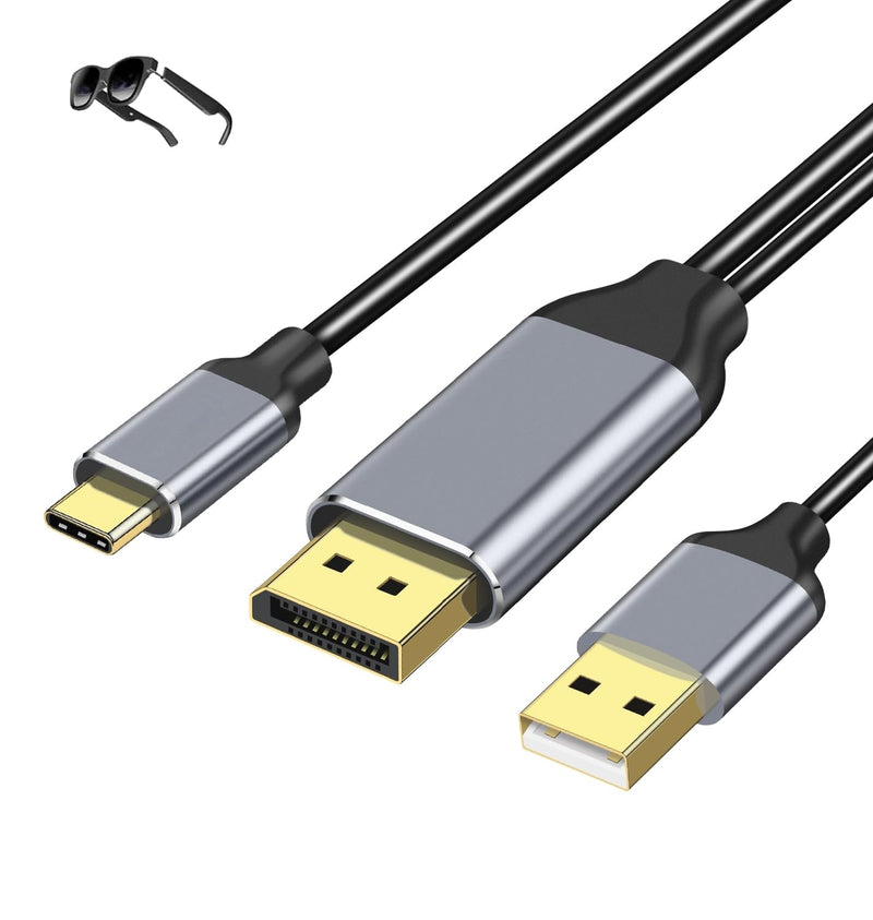 DisplayPort to USB C Cable 6FT 4K@60Hz with USB Cable Adapter,DP Male to Type-C Male Converter Support Touch with Nre a-l Air VR, MacB00k Pro/Air 2020/2018,XPS, Pad Pro/Air grey