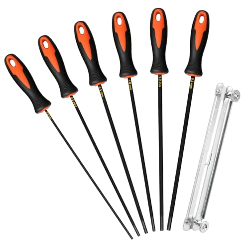 6 Sizes Round File Chainsaw, Chainsaw File Saw Chains Round File, File for Chainsaw 3.2 mm 4.0 mm 4.5 mm 4.8 mm 5.2 mm 5.5 mm Chainsaw File Set for Lawn Mowers, DIY and Professionals