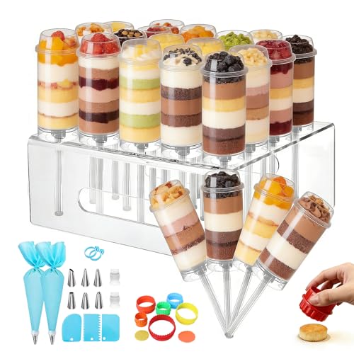 AZYM Cake Pop Stand, Clear Reusable Food-Grade Plastic Dessert Cups with Lids, Cake Pop Holder with Cutter Tool, for Parties, Weddings, Birthdays, DIY Baking Supplies transparent