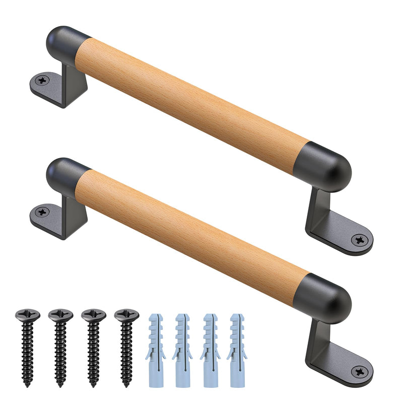 Dolibest 12" Wooden Barn Door Pull Handle, Wooden Fence Gate Pull Handle & Durable Metal Support, Heavy Duty Sliding Door Pull for Gate Barn, Closet, Garage, Includes Install Hardware（2Pack） 12''-2Pack