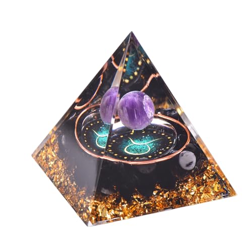 Twelve Constellations Orgone Pyramid Natural Amethyst with Obsidian Healing Crystals for Protection Chakra Positive Energy Gift Home Decor (Taurus) Taurus