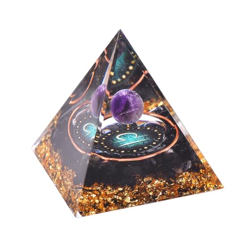 Twelve Constellations Orgone Pyramid Natural Amethyst with Obsidian Healing Crystals for Protection Chakra Positive Energy Gift Home Decor (Libra) Libra