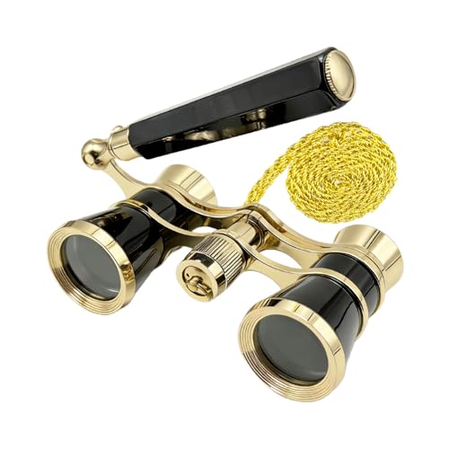 3X25 Opera Glasses Binoculars with Adjustable Handle & Chain Black with chain & handle