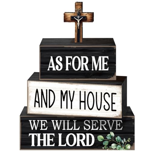 4 Pcs Bible Verse Table Decoration,As for Me and My House We Will Serve the Lord Wooden Block Signs,Scripture Table Centerpiece for Christian Home Office Church Bible3