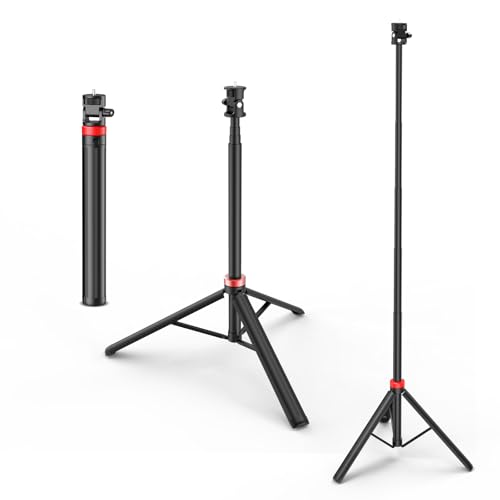 NWV 6-Section Extendable Tripod Stand with 1/4" Screw, Aluminum Alloy Camera Tripod with 180° Rotation, Foldable Phone Tripod for Live Stream, Vlogging, Photography, Max Height 210cm