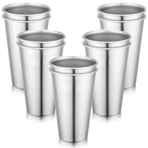 Beasea 20oz Stainless Steel Drinking Cups, 10 Pack 600ml Large Metal Water Tumblers Stackable Shatterproof Unbreakable Stainless Pint Cups for Home Outdoor Party Camping Silver Straight