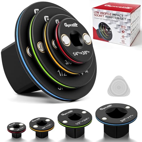 Gyxcelxp 4-piece low profile impact socket adapter set in Cr-Mo steel for tight spaces
