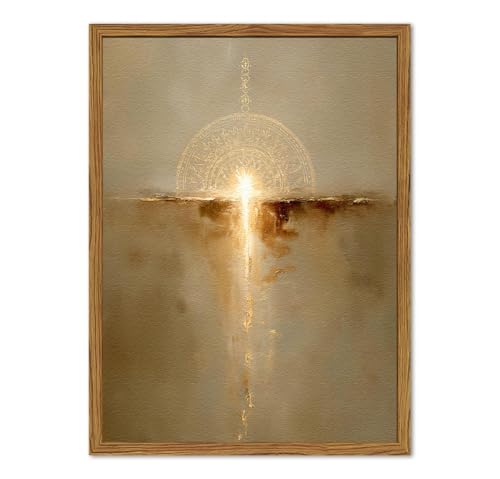 Framed Christian Wall Art, Abstract Gold Divine Light Wall Decor Paintings, Sandstone Textured Sacred Sunrise Pictures Prints Religious Home Decor for Living Room Bedroom Prayer Room 12x16 inch Golden Framed 16"L x 12"W