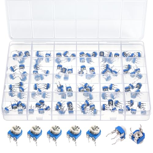Trimmer Potentiometer Set 120 Pieces Adjustable Resistors Set 24 Values 100 Ω to 2 MΩ, Variable Resistance Assortment for PCB, Electronics and DIY