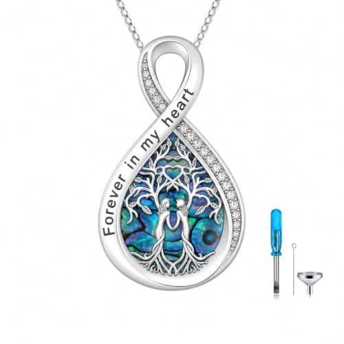 YYB Heart Urn Necklaces for Ashes with Funnel Kit Crystal Butterfly/Dragonfly/Hummingbird Cremation Jewelry Ashes Necklace for Women Memorial Jewelry Gifts for Women 2-Tree of Life