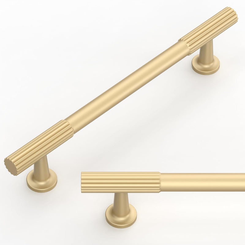 5 Pack Brushed Gold Cabinet Pulls 5 Inch(128mm) Kitchen Cabinet Handles Cabinet Hardware for Drawer Pulls 5" Hole Center