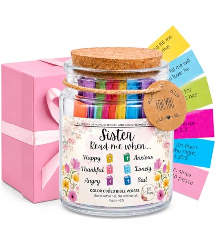Read Me When Bible Verse Jar for Sister – Scripture Cards with Bible Verses, Christian Gifts for Women, Religious Gifts for Women, Prayer Cards, Bible Verse Jar