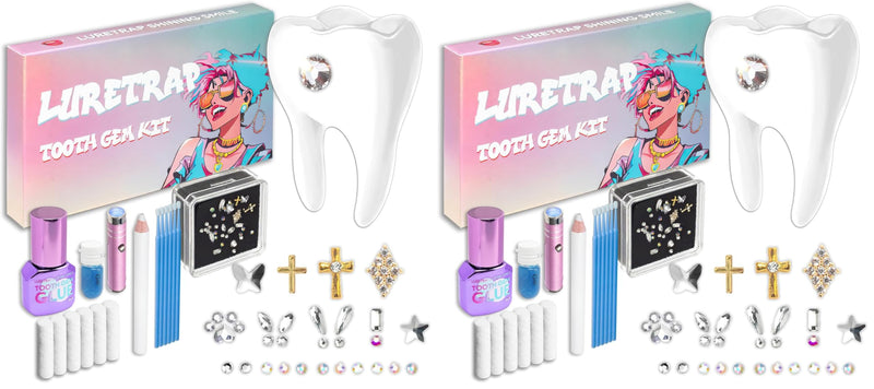 Luretrap DIY Tooth Jewelery Set with Glue & LED Light - 40 Piece Y2K Tooth Gem Kit, Sparkling Crystal Gemstones for a Shining Smile (Starter Set) (Pack of 2) S (Pack of 2)