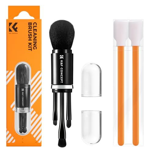 K&F CONCEPT 6-in-1 Keyboard Cleaning Brush Kit for Camera, Lens, PC,Black Black