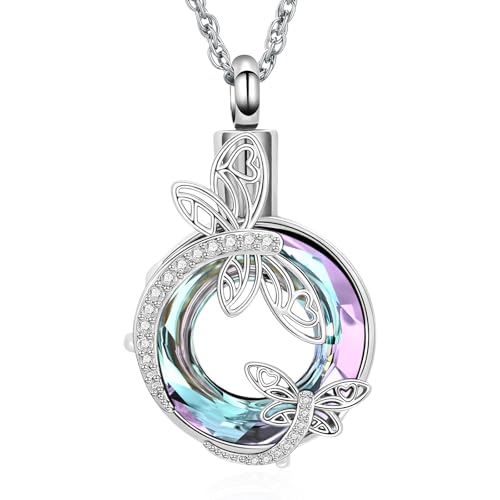 shajwo Cremation Jewelry Dragonfly Urn Ashes Necklace for Women Silver-purple