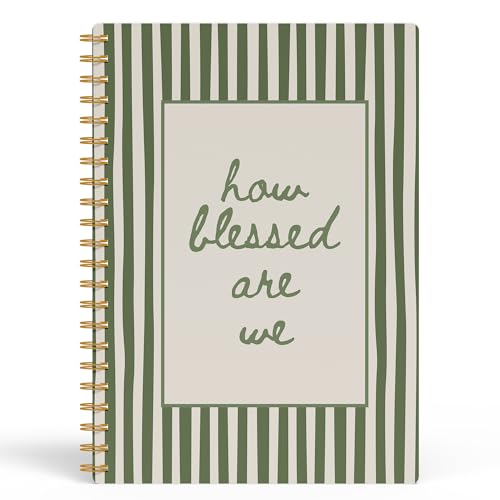 Green Striped Christian Bible Prayer Spiral Notebook Journal for woman, How Blessed Are We Religious Journal for Bible study Notebook, 5.5x8.3 Inch Green-How Blessed Are We