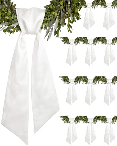 12 Pack White Wreath Sash Bulk for Front Door, Blank Linen-Look Wreath Sashes for Embroidery Wedding Event, DIY Church Holiday Decor, 5.12 x 54 Inch White - 12 Pack
