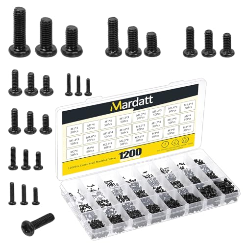 Mardatt metric micro screw assortment set with M1 to M3 screws, 1200-piece set for precision repairs